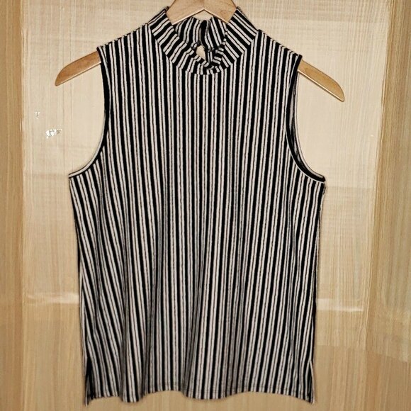 Cable & Gauge Striped Mock Neck Sleeveless Top - Picture 1 of 7